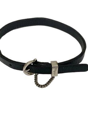 Salvatore Ferragamo - Black Silver Leather Hardware Bracelet